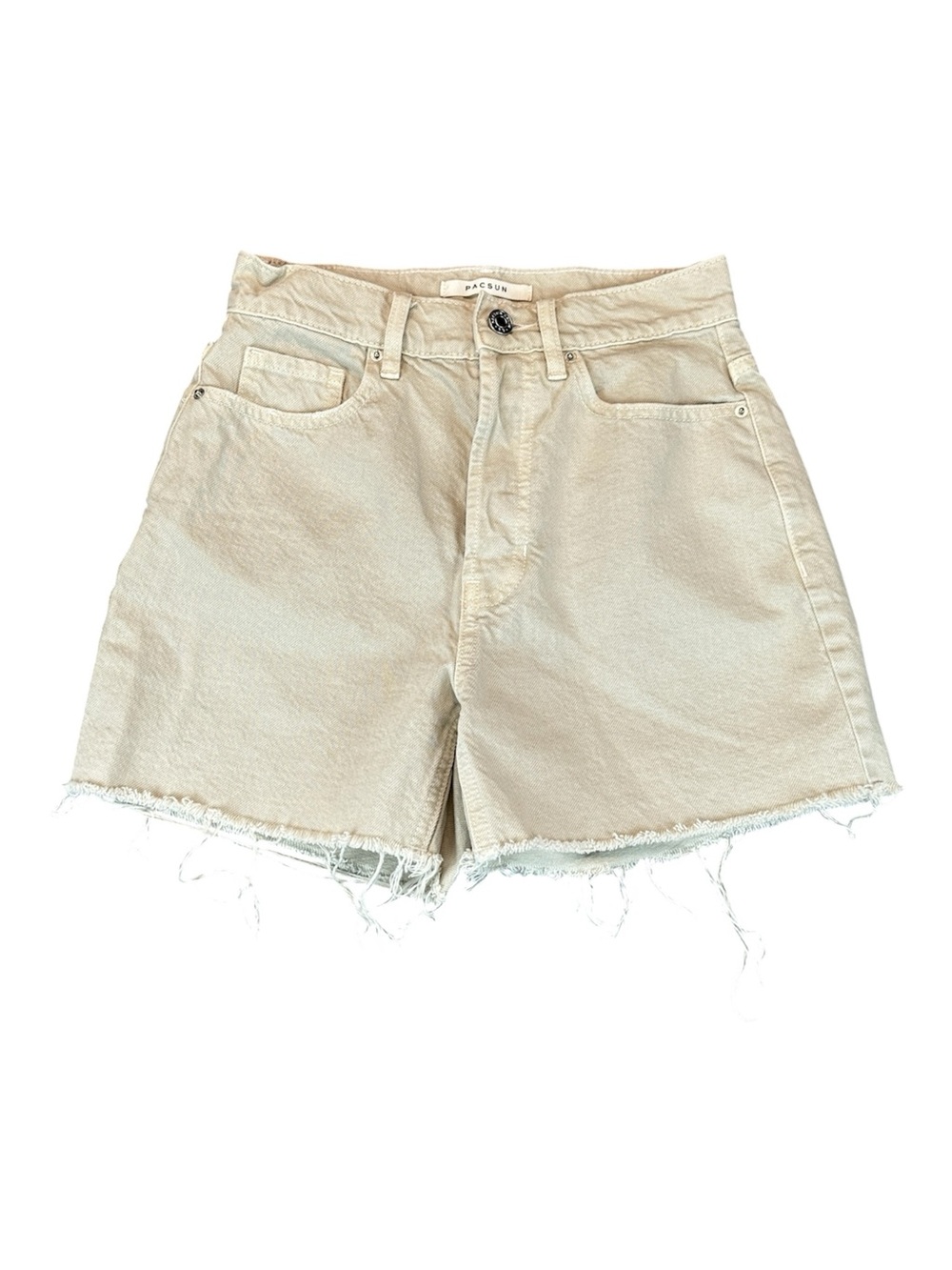 PacSun 90s Girlfriend Denim Shorts Women’s 24 Cream Raw Hem High Rise Button Fly